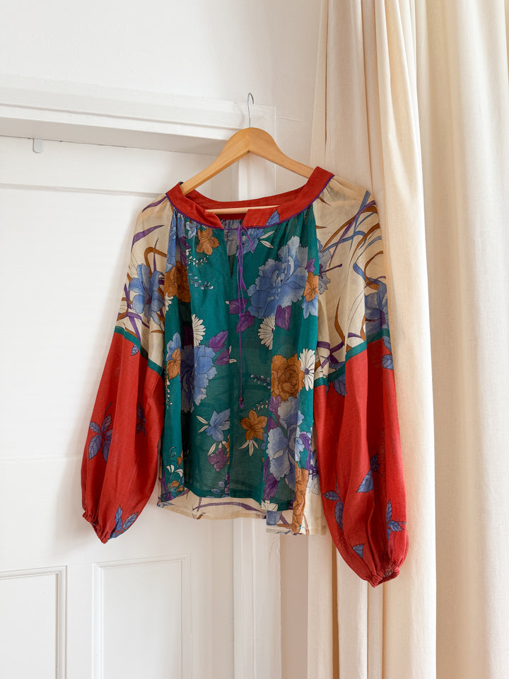 Beautiful 70s Floral Cotton Bohemian Blouse by Rock Candy