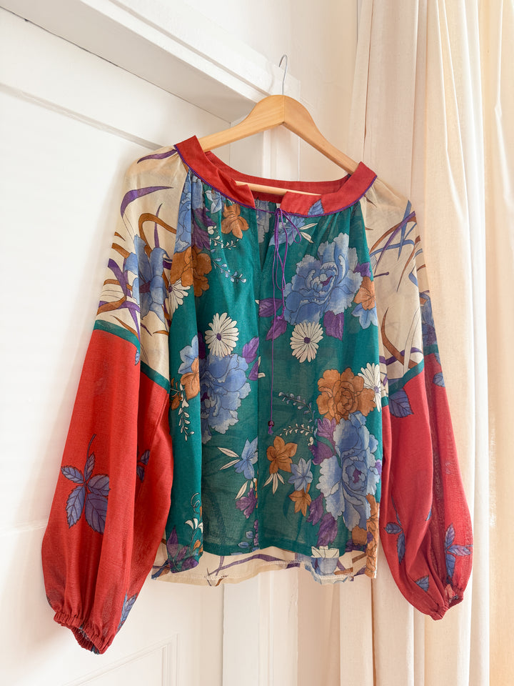 Beautiful 70s Floral Cotton Bohemian Blouse by Rock Candy