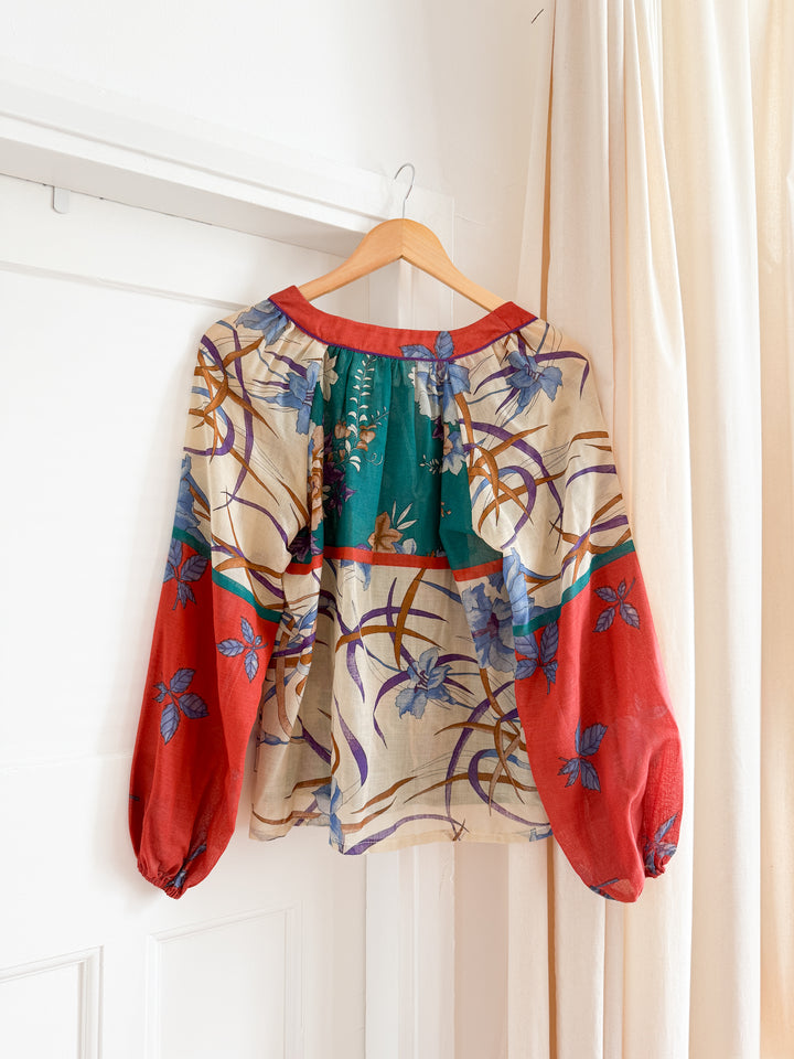 Beautiful 70s Floral Cotton Bohemian Blouse by Rock Candy