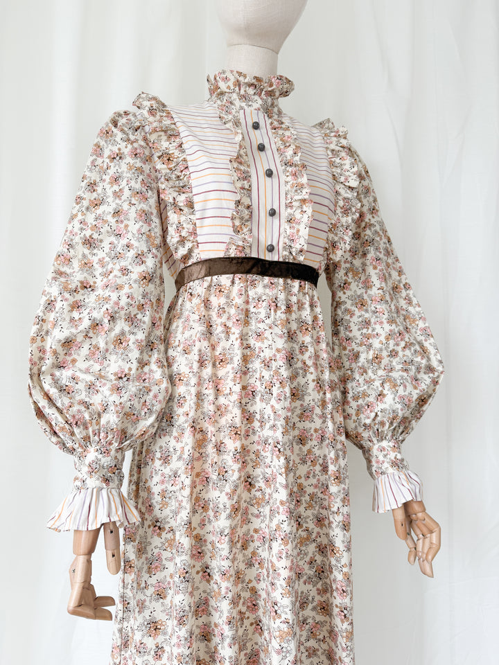 Incredible Rare Precious 1970s Gina Fratini for Fiona Dresses Cotton Maxi Dress