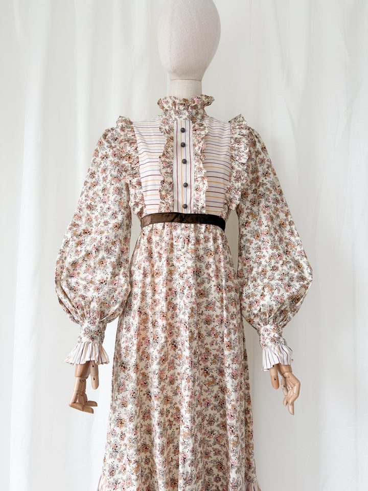 Incredible Rare Precious 1970s Gina Fratini for Fiona Dresses Cotton Maxi Dress