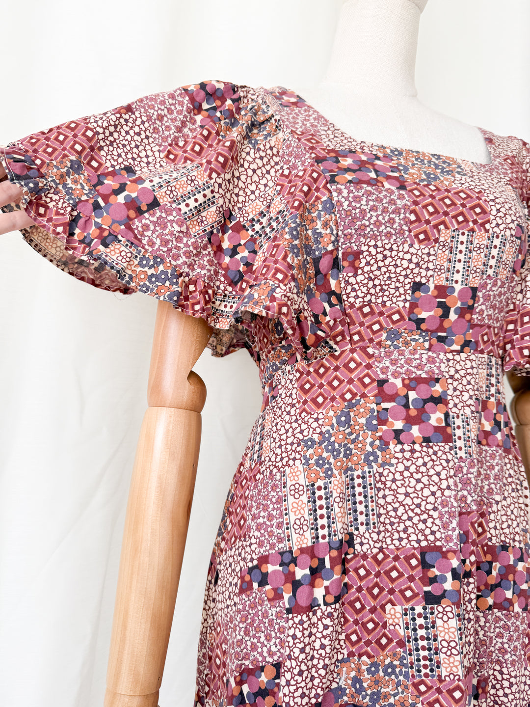 Beautiful Rare 1970s Flutter Sleeve Bohemian Cotton Maxi Dress