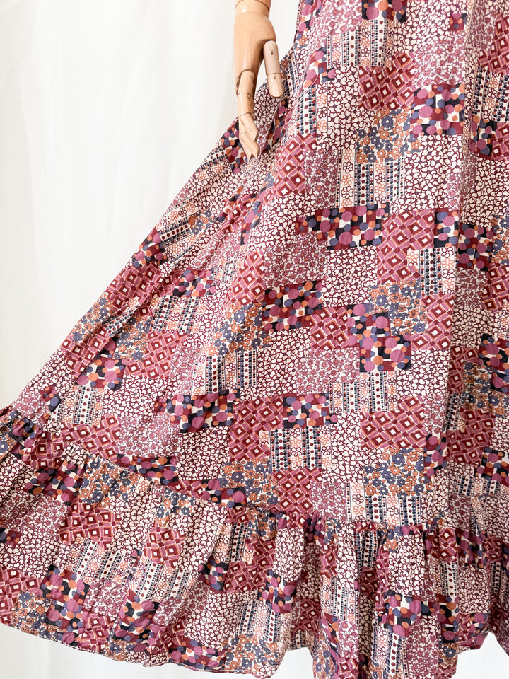 Beautiful Rare 1970s Flutter Sleeve Bohemian Cotton Maxi Dress