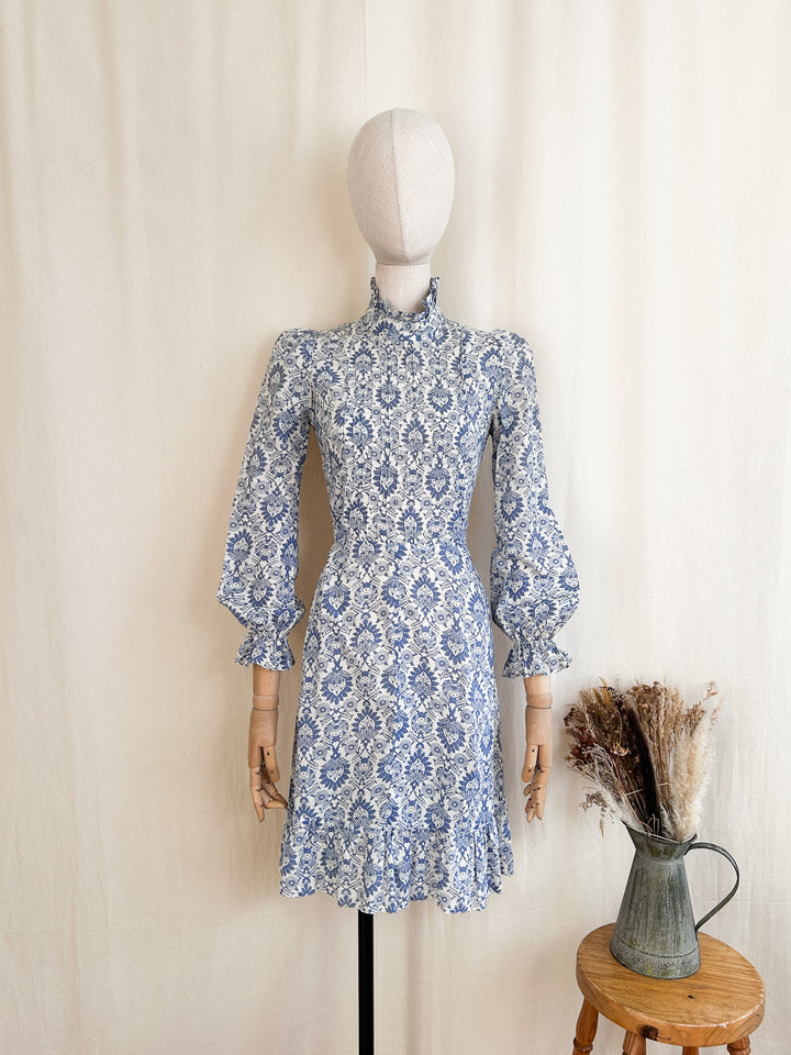 Iconic Rare 70s Cotton Prairie Mini Dress by Earlybird