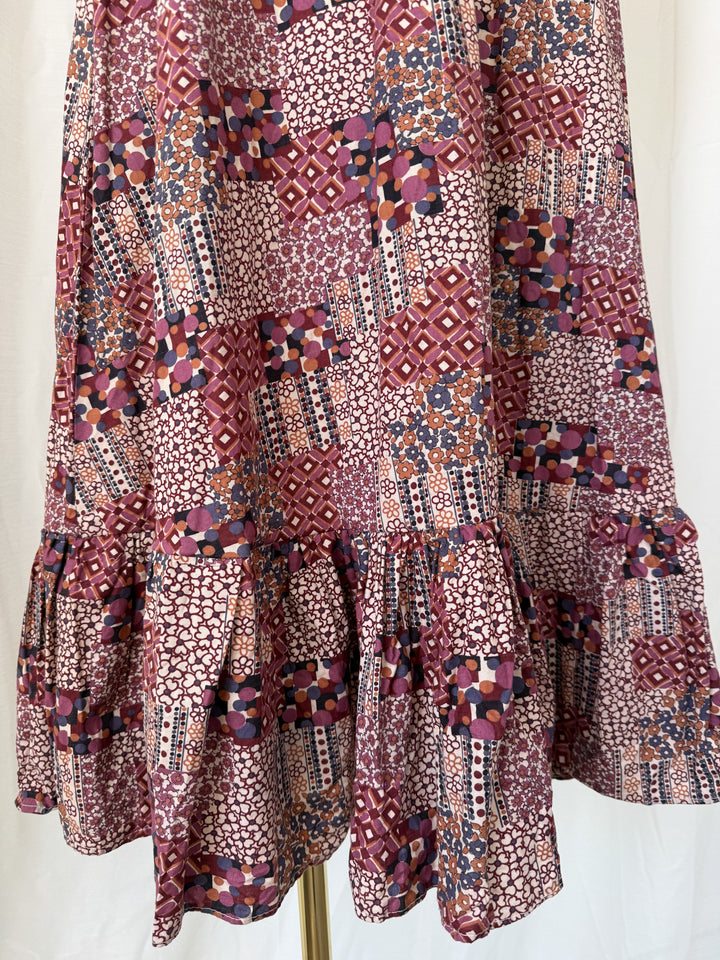 Beautiful Rare 1970s Flutter Sleeve Bohemian Cotton Maxi Dress