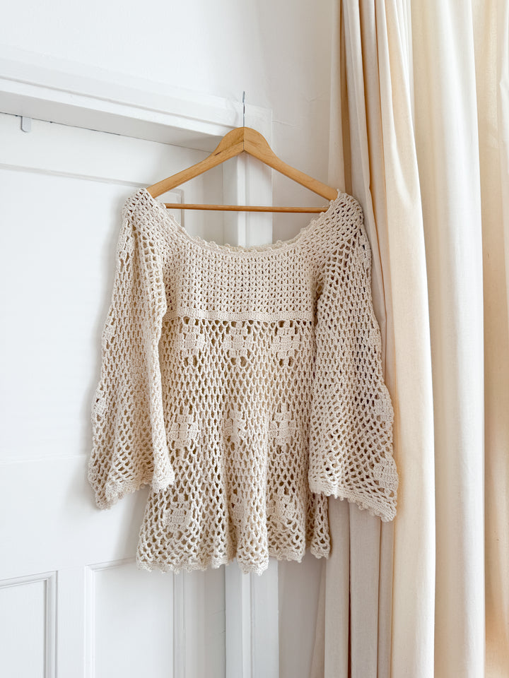 Precious 70s Crochet Flare Sleeve Top