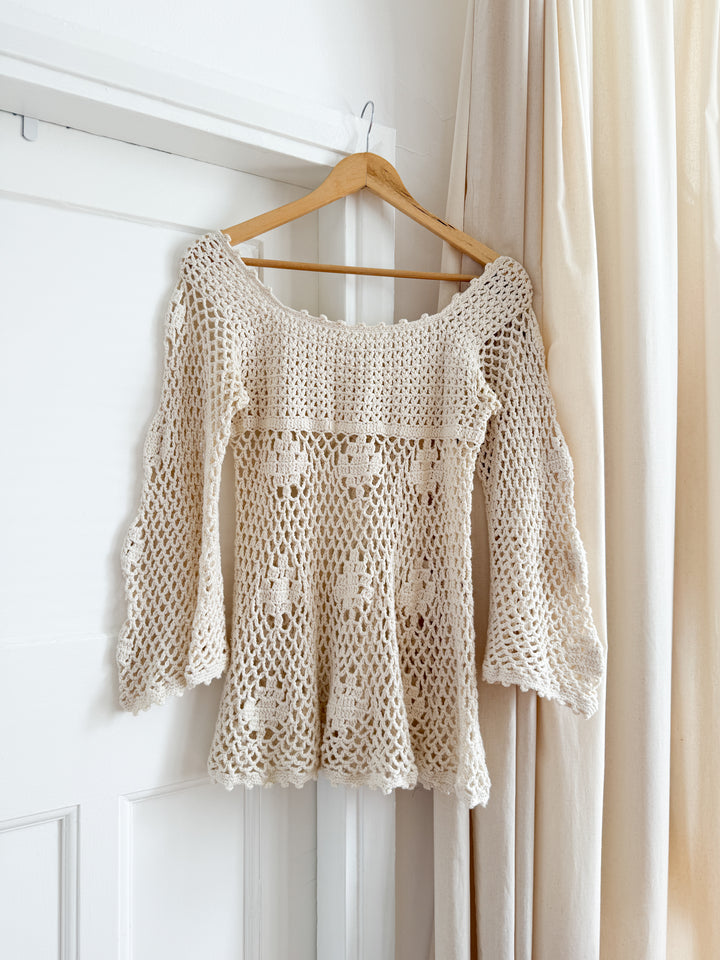 Precious 70s Crochet Flare Sleeve Top