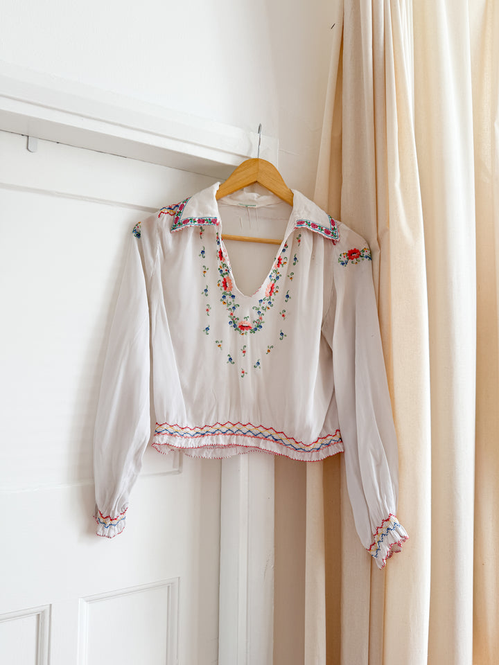 Rare 30s Hungarian Embroidered Blouse (Wounded Bird)