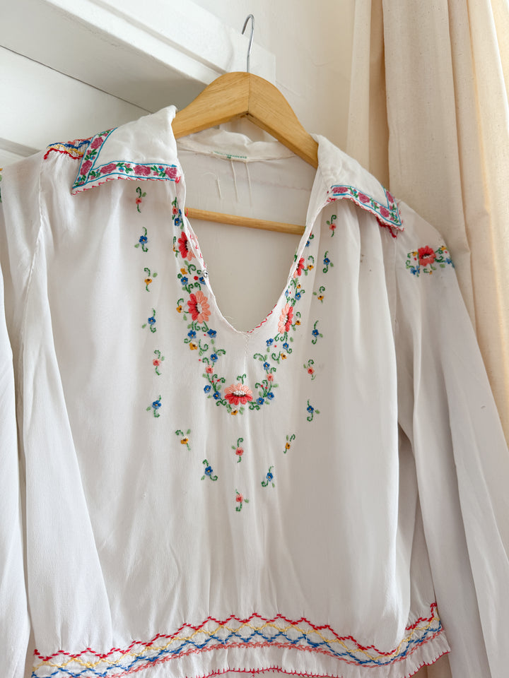 Rare 30s Hungarian Embroidered Blouse (Wounded Bird)