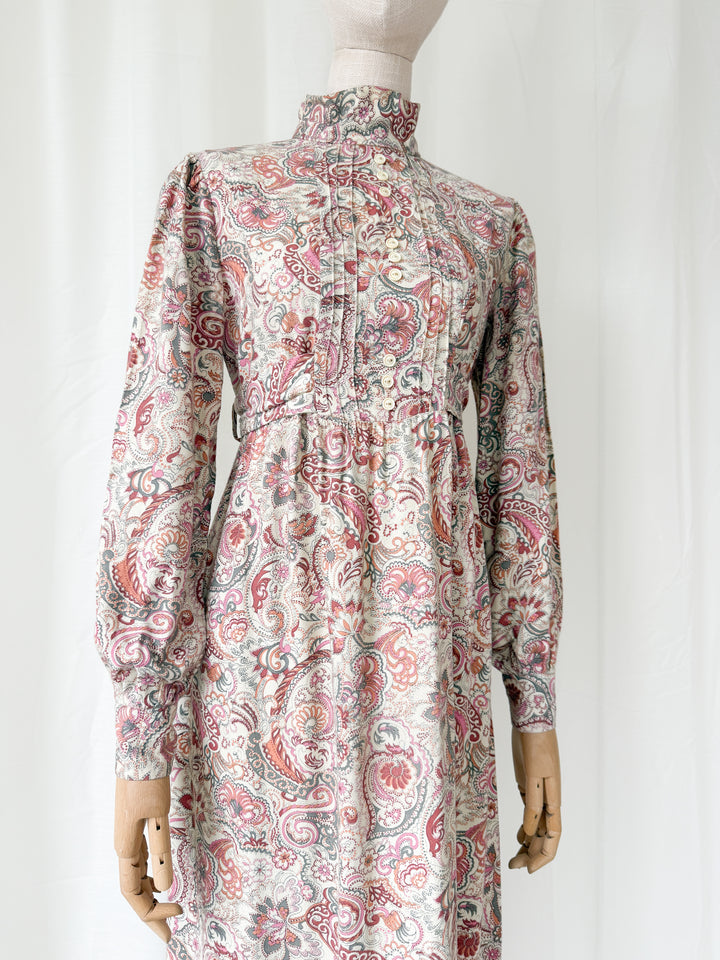 Precious Rare Wool Blend Dusky Pink Ann Reeves 1970s Maxi Dress