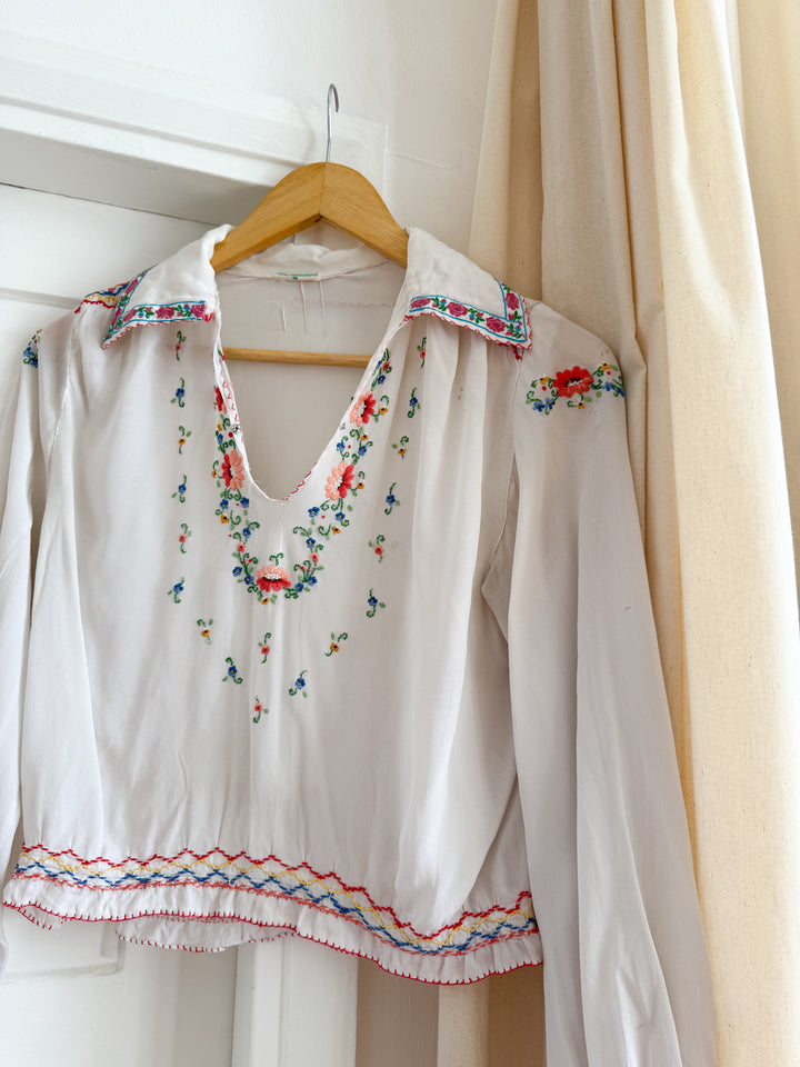 Rare 30s Hungarian Embroidered Blouse (Wounded Bird)