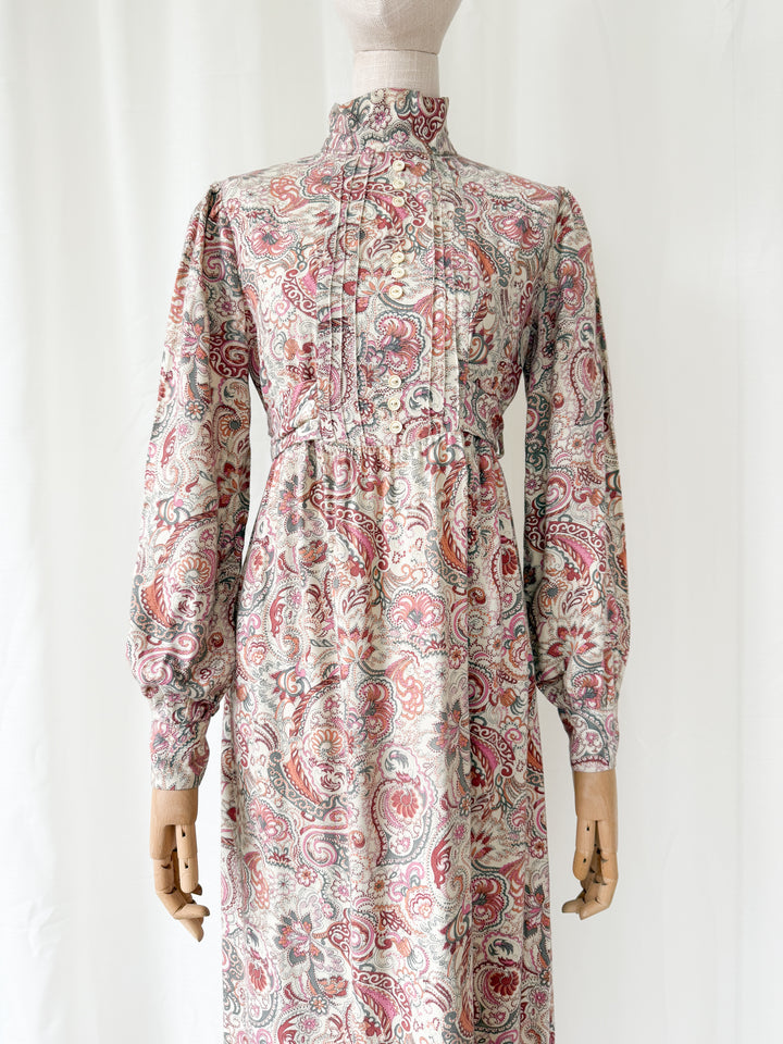 Precious Rare Wool Blend Dusky Pink Ann Reeves 1970s Maxi Dress