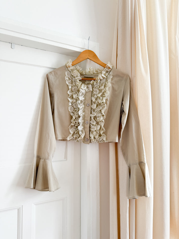 Stunning 80s Cotton and Lace Crop Blouse