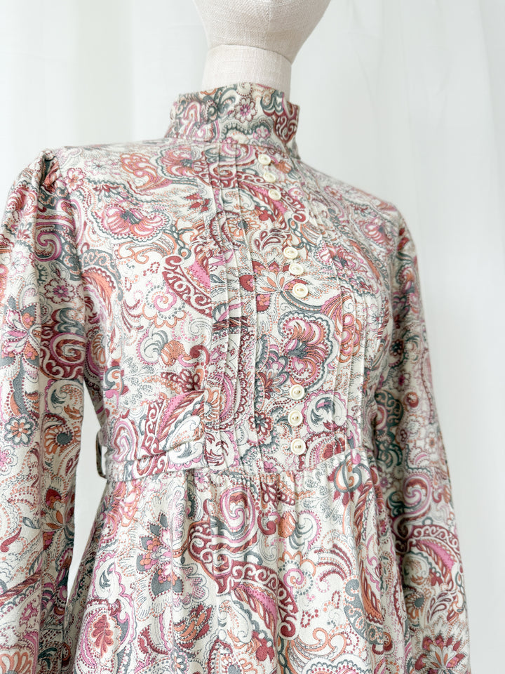 Precious Rare Wool Blend Dusky Pink Ann Reeves 1970s Maxi Dress