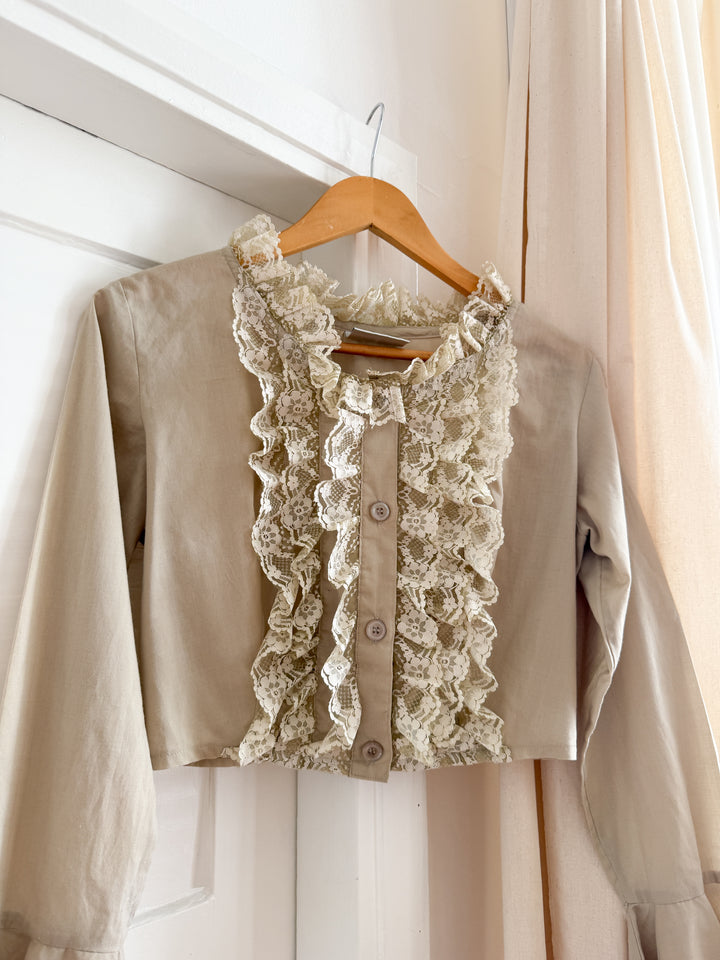 Stunning 80s Cotton and Lace Crop Blouse