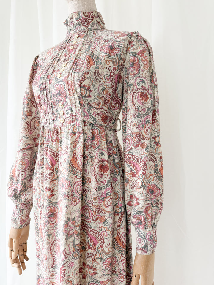 Precious Rare Wool Blend Dusky Pink Ann Reeves 1970s Maxi Dress