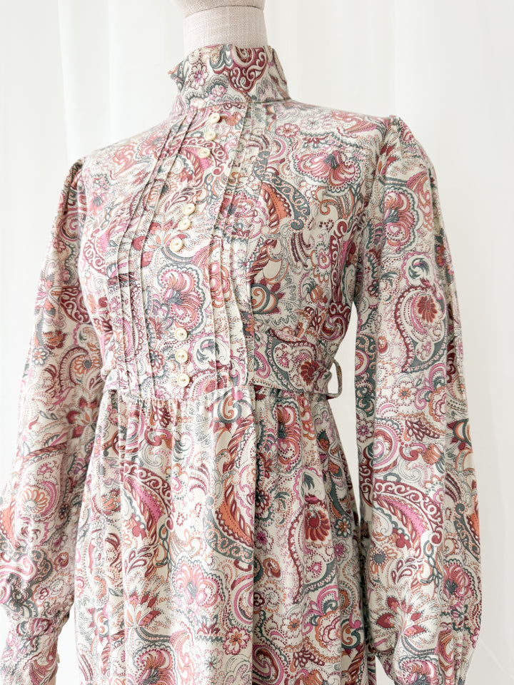 Precious Rare Wool Blend Dusky Pink Ann Reeves 1970s Maxi Dress