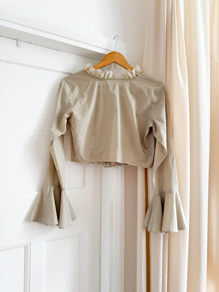 Stunning 80s Cotton and Lace Crop Blouse