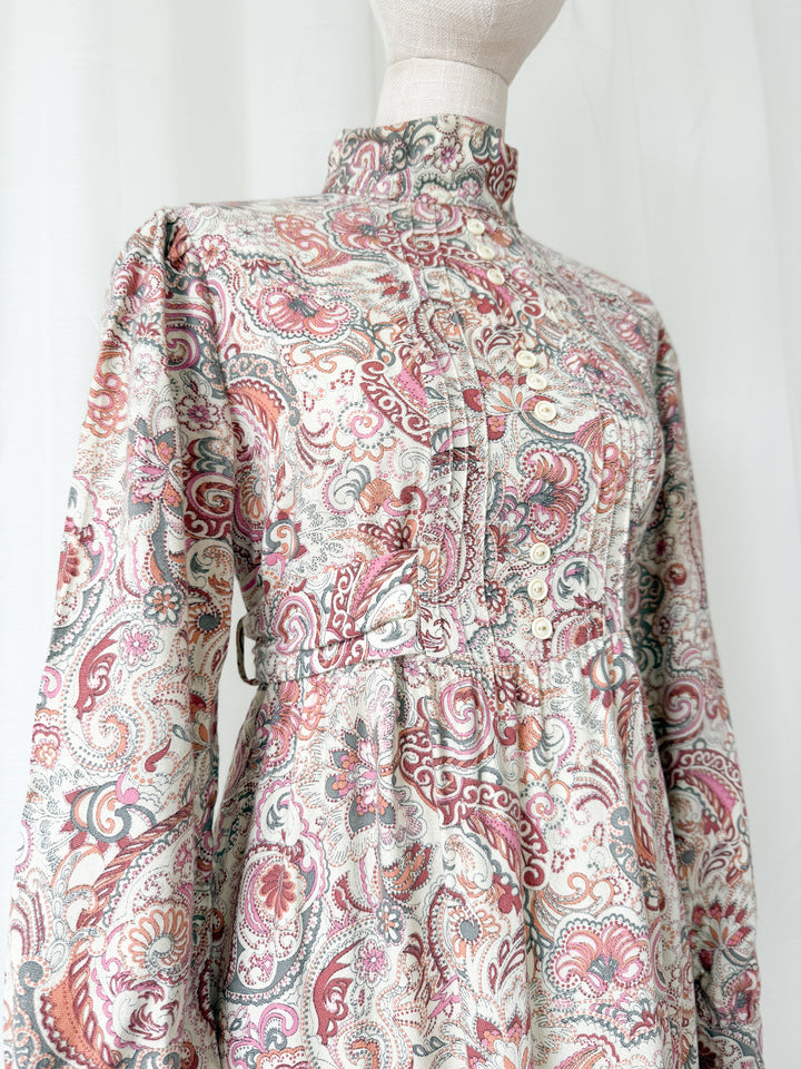 Precious Rare Wool Blend Dusky Pink Ann Reeves 1970s Maxi Dress