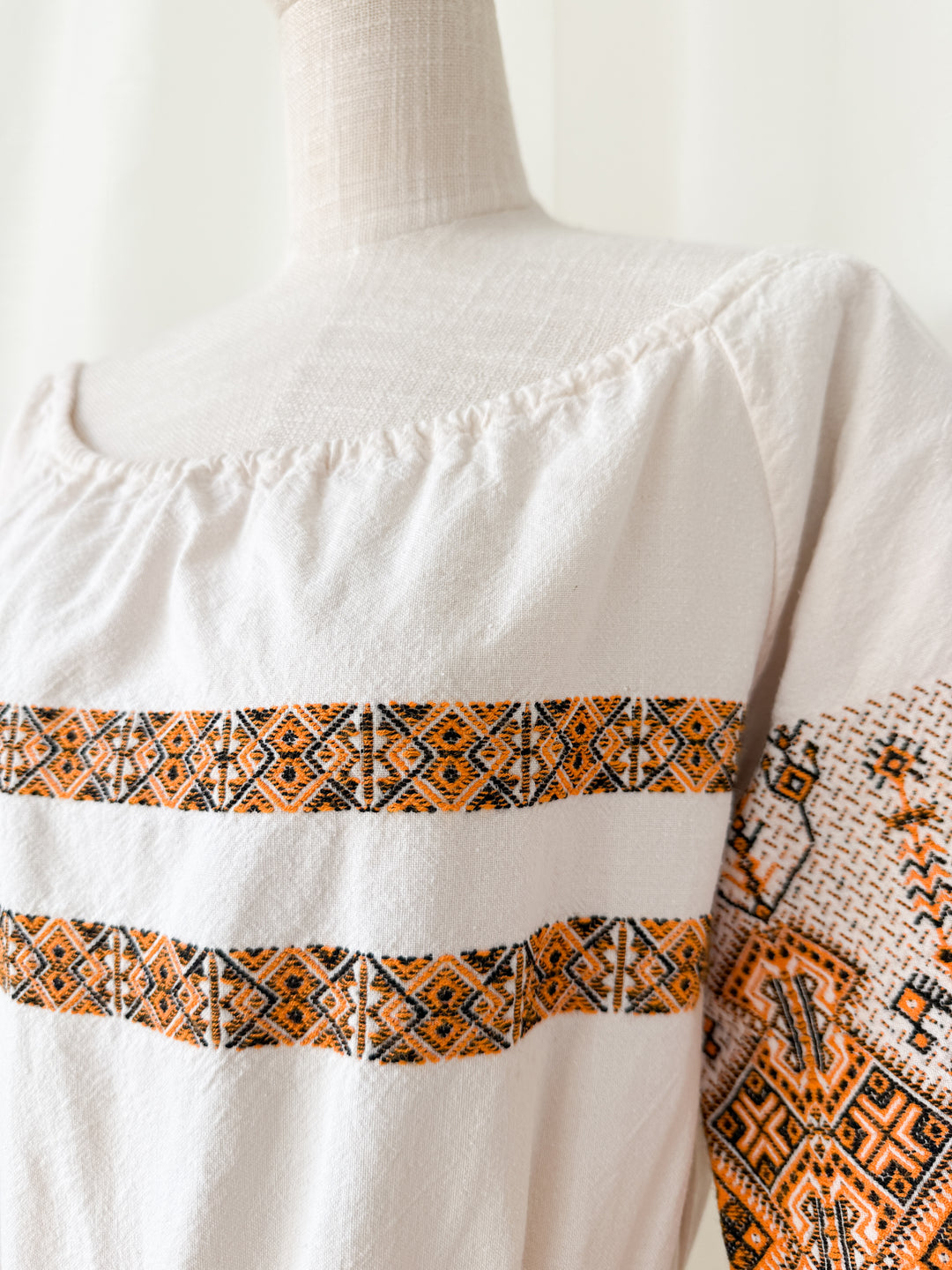 Precious Rare 1970s Greek Embroidered Heavy Cotton Maxi Dress