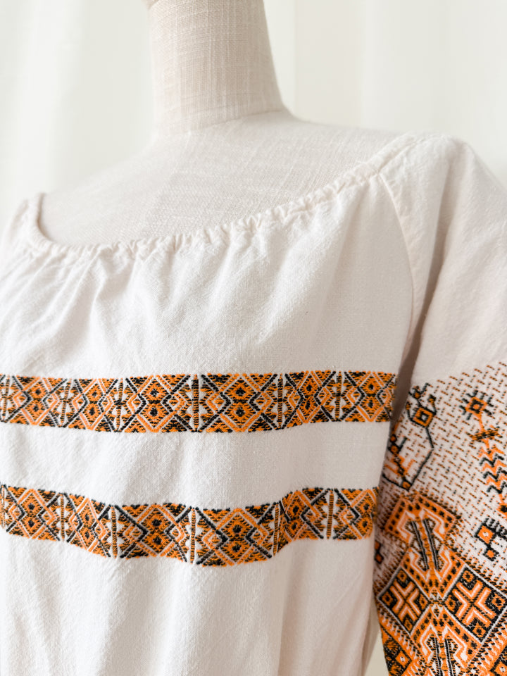 Precious Rare 1970s Greek Embroidered Heavy Cotton Maxi Dress
