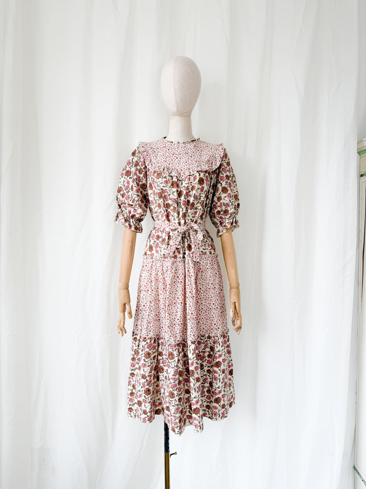 Gorgeous 1970s Floral Bohemian Cotton Midi Dress