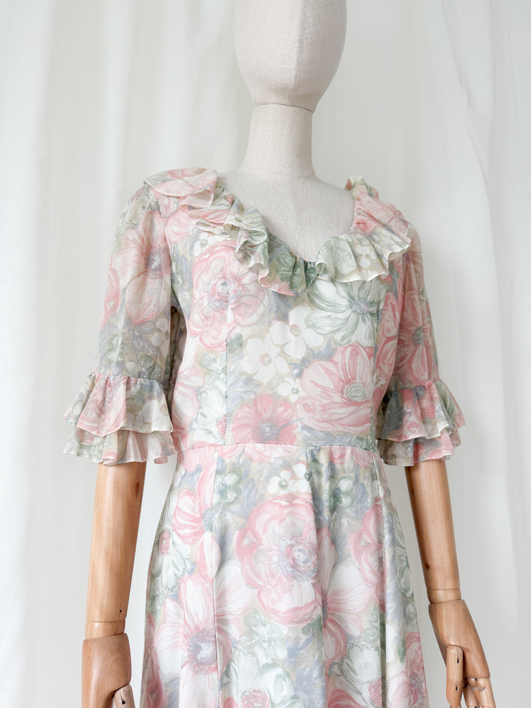 Ethereal 1970s Floral Cotton Maxi Dress
