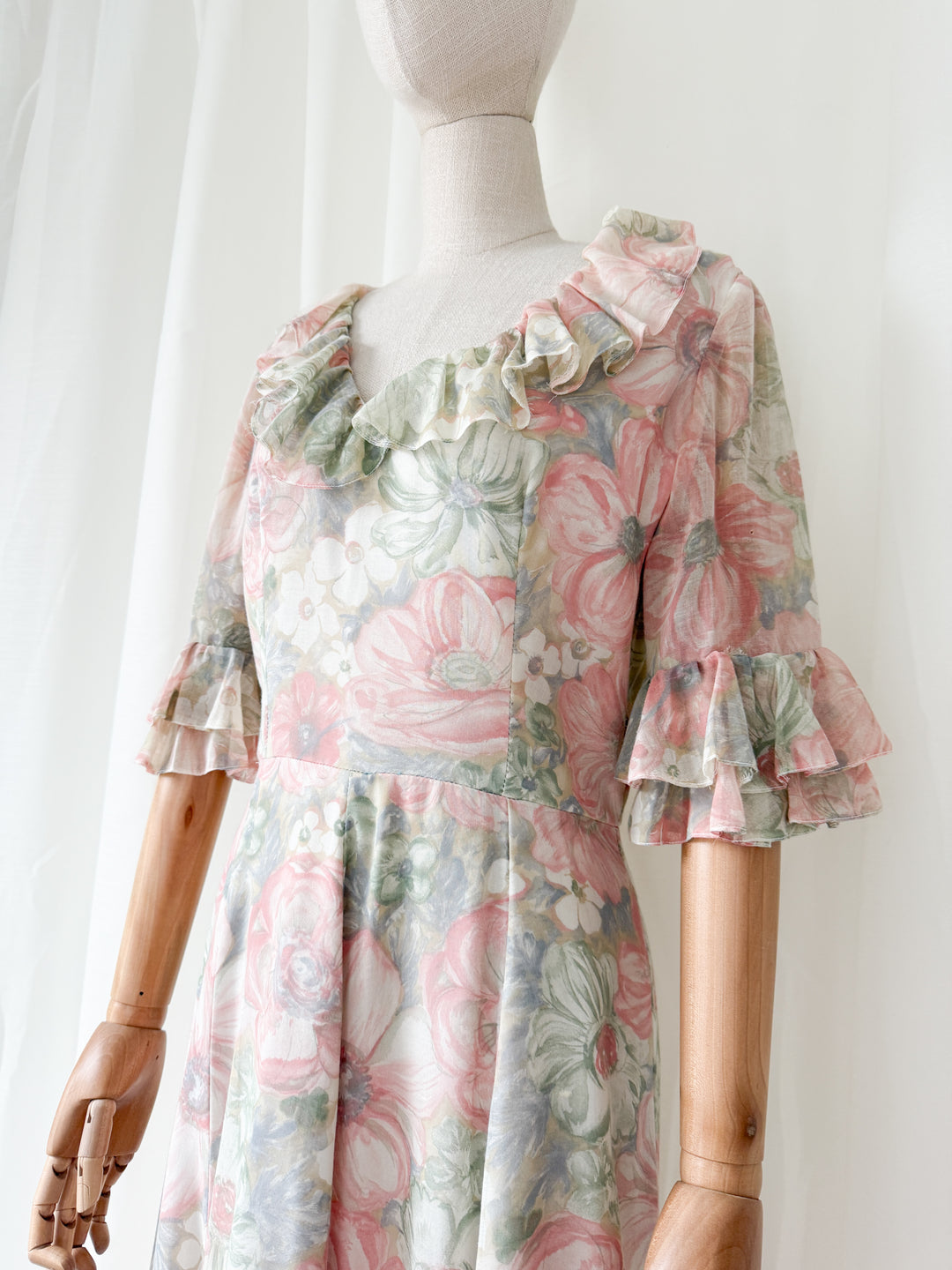 Ethereal 1970s Floral Cotton Maxi Dress