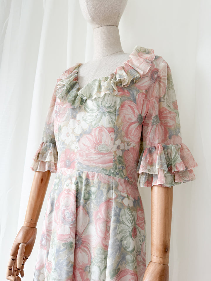 Ethereal 1970s Floral Cotton Maxi Dress