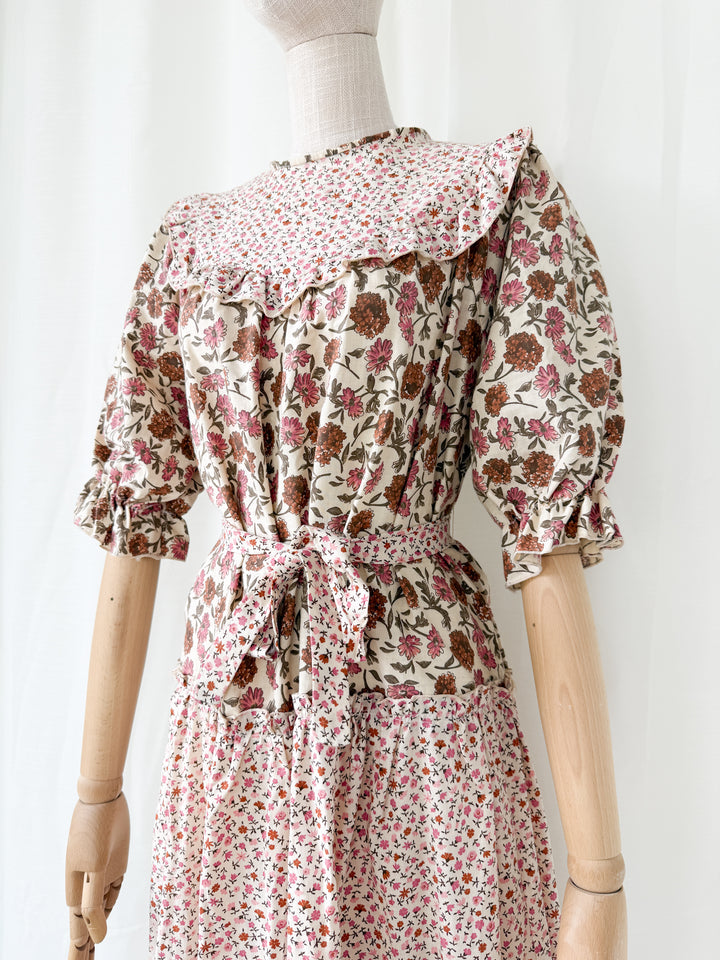 Gorgeous 1970s Floral Bohemian Cotton Midi Dress