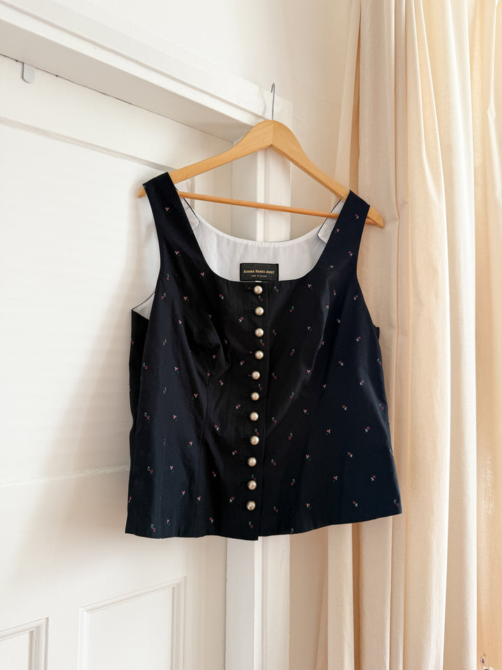Beautiful Austrian Black Cotton Gothic Waistcoat Top