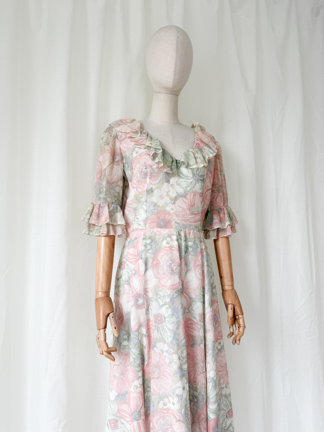 Ethereal 1970s Floral Cotton Maxi Dress