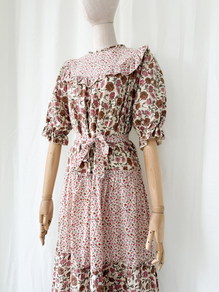 Gorgeous 1970s Floral Bohemian Cotton Midi Dress