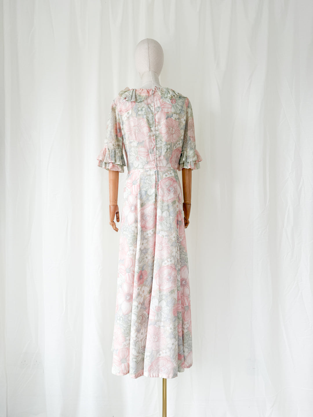 Ethereal 1970s Floral Cotton Maxi Dress
