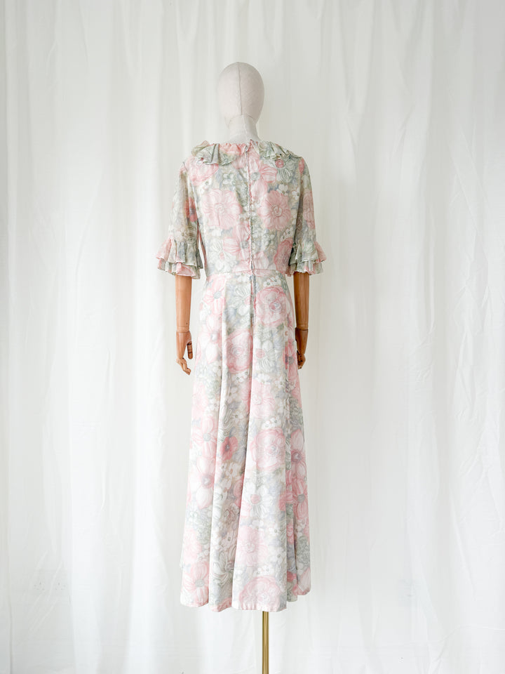Ethereal 1970s Floral Cotton Maxi Dress