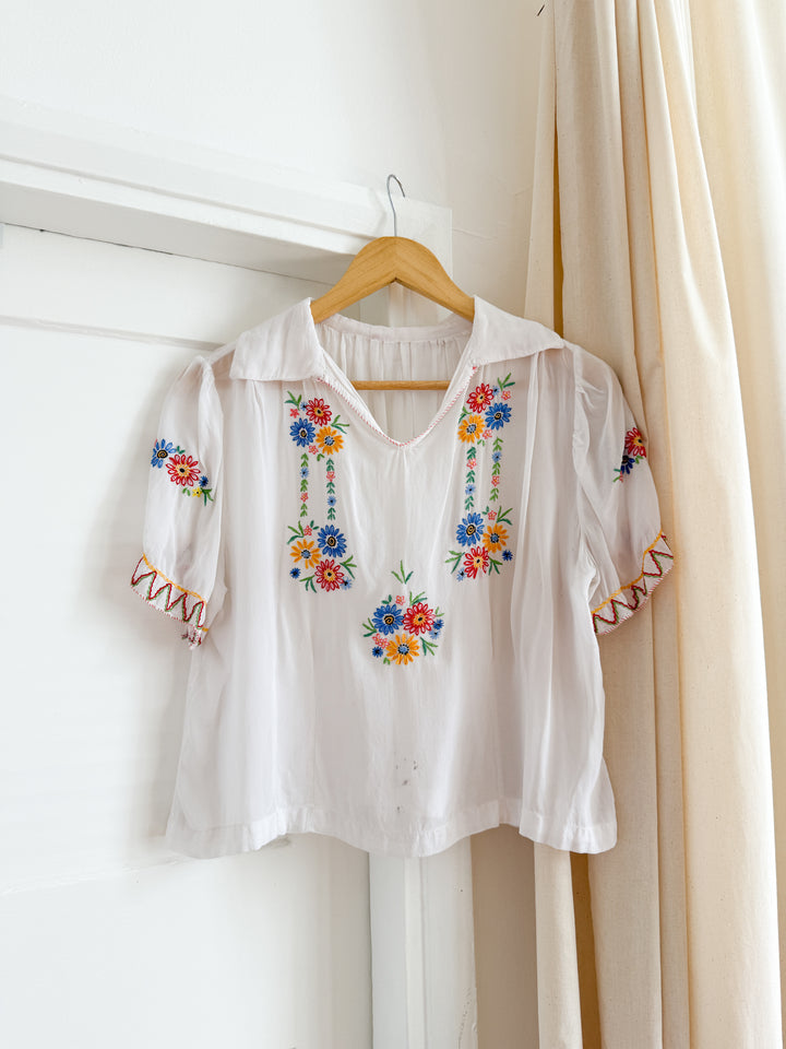 Rare 30s Hungarian Embroidered Blouse (Wounded Bird)