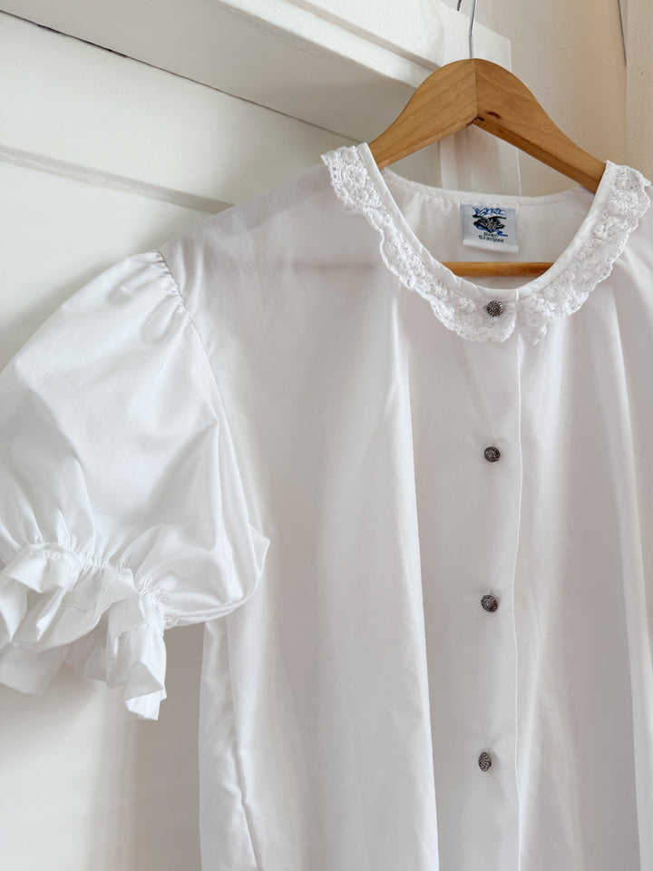 Adorable 80s Puff Sleeve Lace Collar Blouse