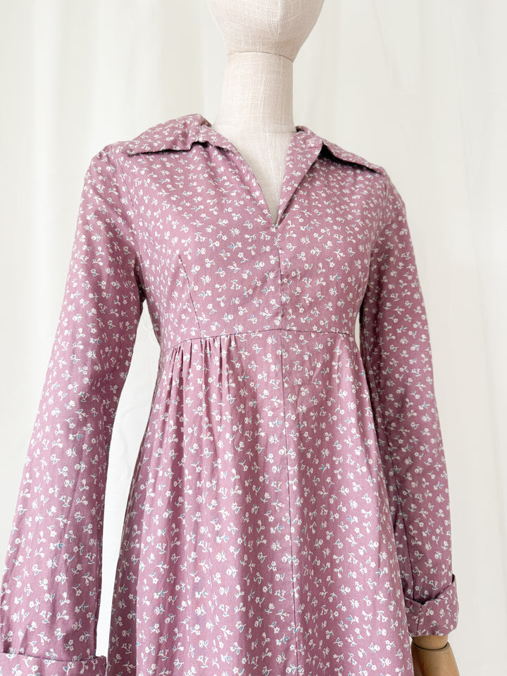Pretty 1970s Dusky Mauve Floral Cotton Maxi Dress