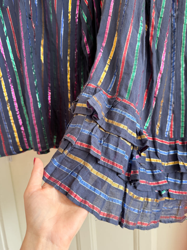 Rare Late 70s Shimmering Fine Indian Cotton Gauze Lurex Stripe Skirt and Blouse Co Ord set