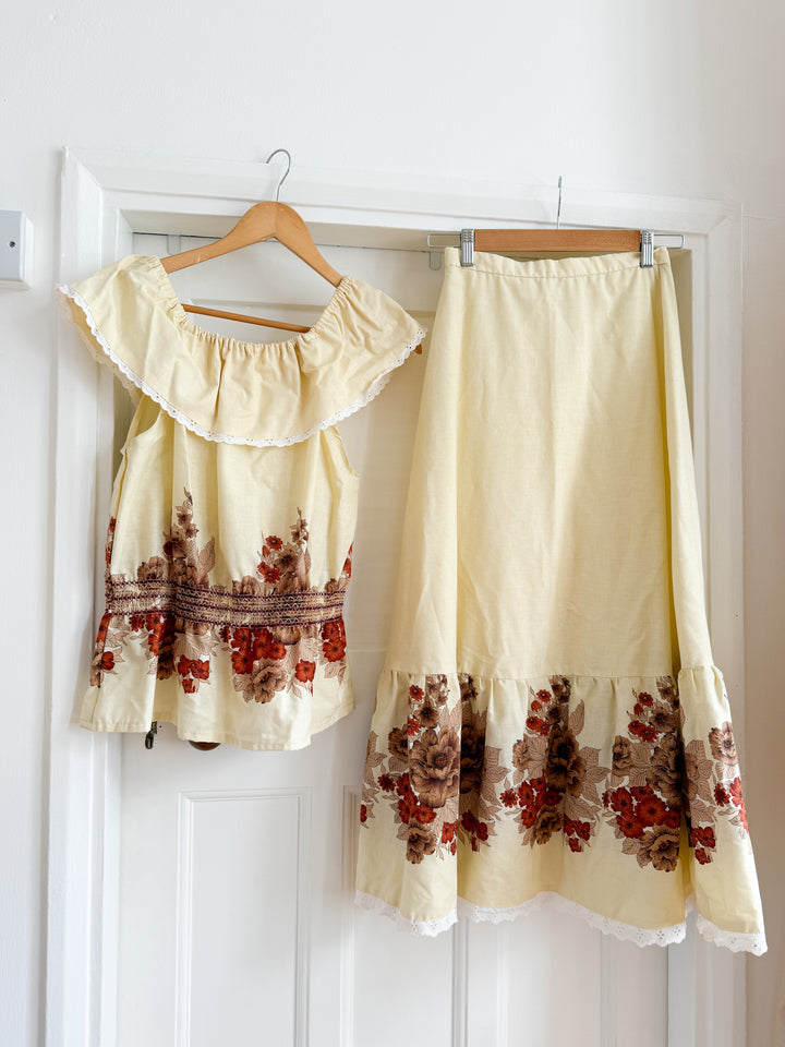 Gorgeous 70s Cotton Maxi Skirt and Top Two Piece