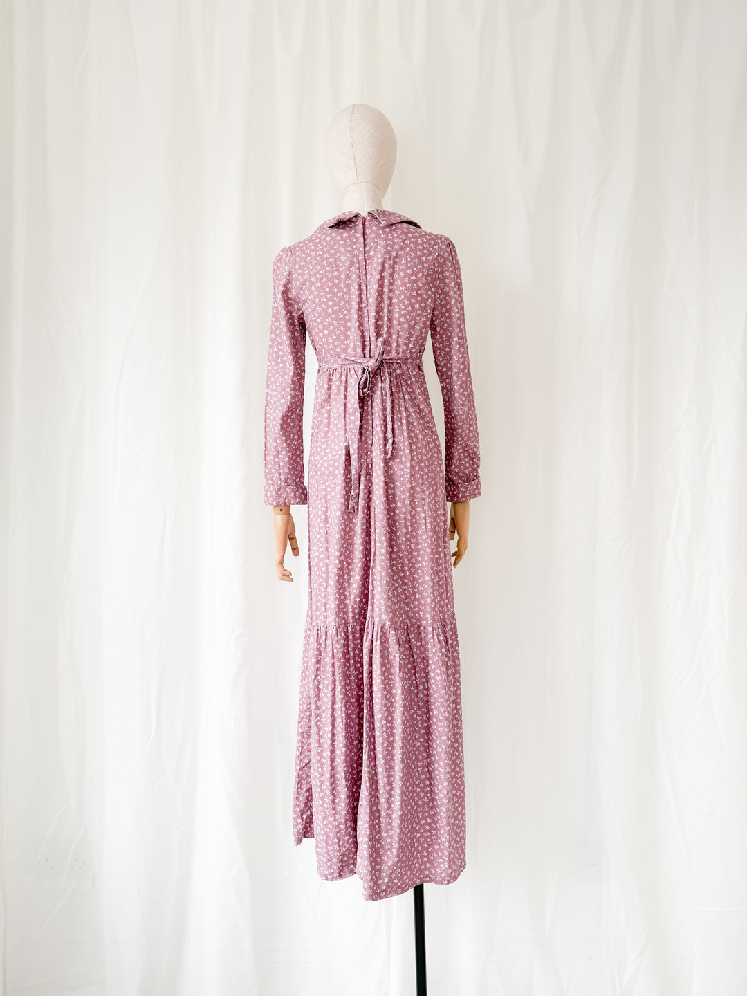Pretty 1970s Dusky Mauve Floral Cotton Maxi Dress