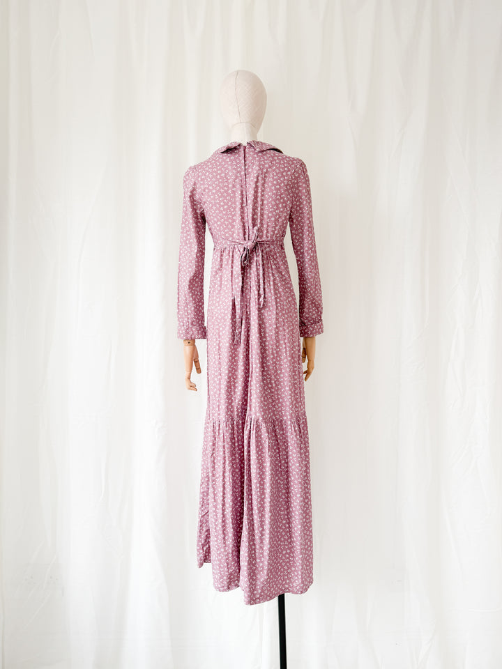 Pretty 1970s Dusky Mauve Floral Cotton Maxi Dress