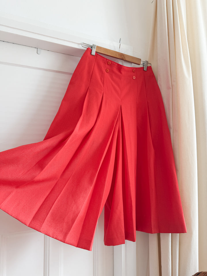Beautiful 80s Cotton Twill Red Culottes