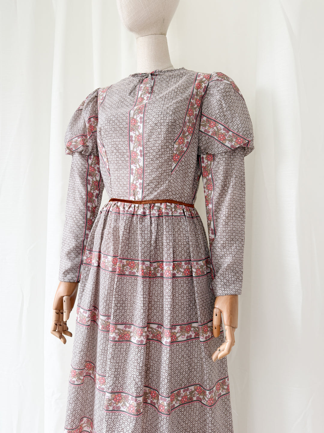 Incredible Beautiful 1970s Juliet Sleeve Floral Cotton Maxi Dress