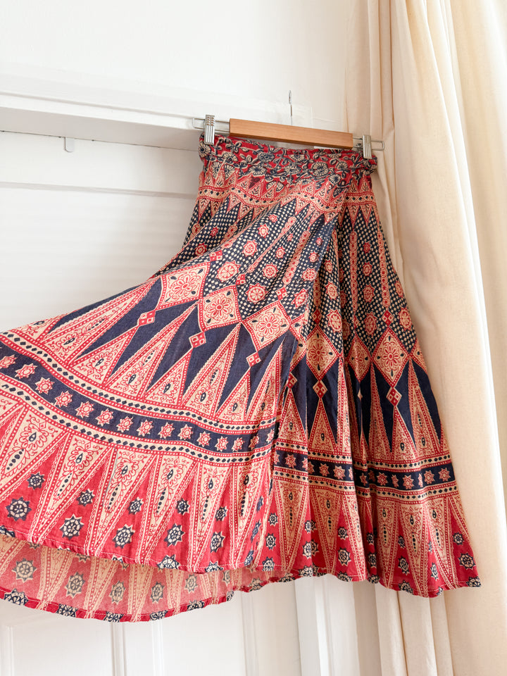 Rare Beautiful 70s Indian Cotton Wrap Midi Skirt