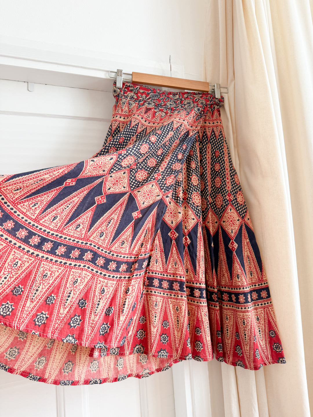 Rare Beautiful 70s Indian Cotton Wrap Midi Skirt