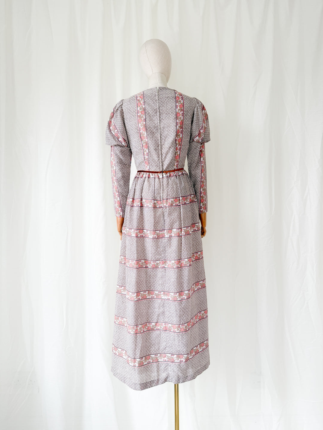 Incredible Beautiful 1970s Juliet Sleeve Floral Cotton Maxi Dress