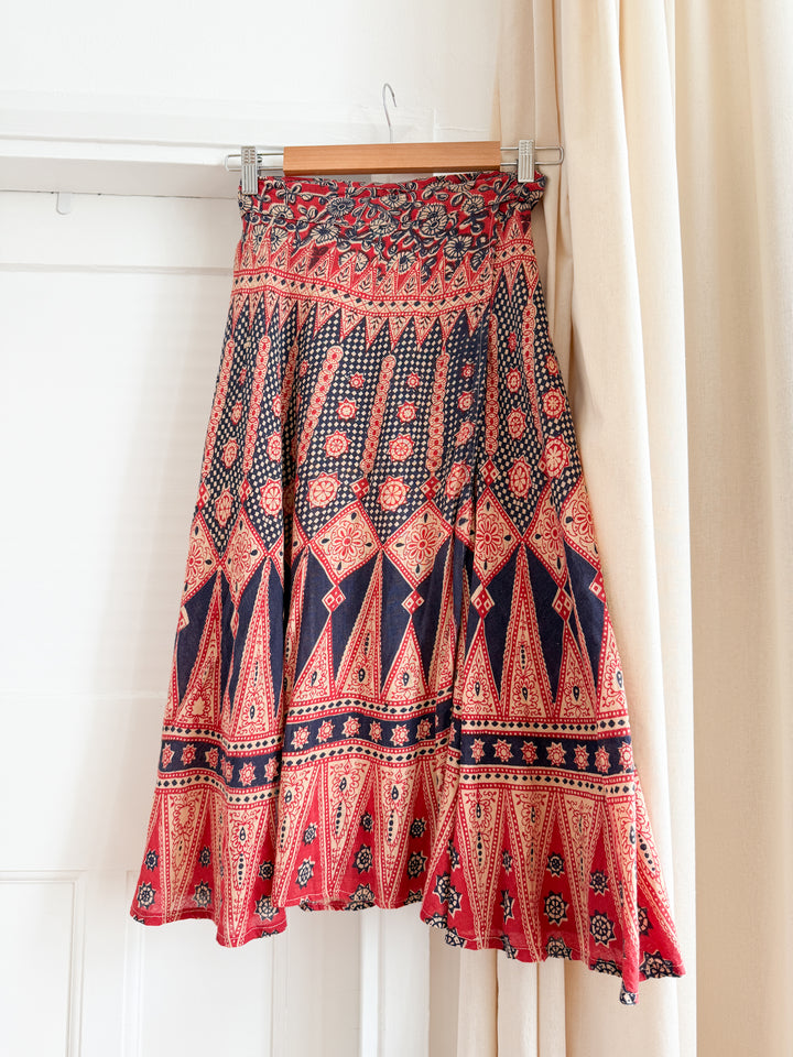 Rare Beautiful 70s Indian Cotton Wrap Midi Skirt