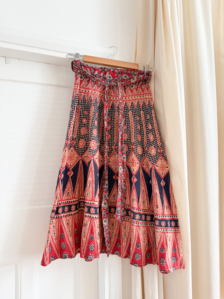 Rare Beautiful 70s Indian Cotton Wrap Midi Skirt
