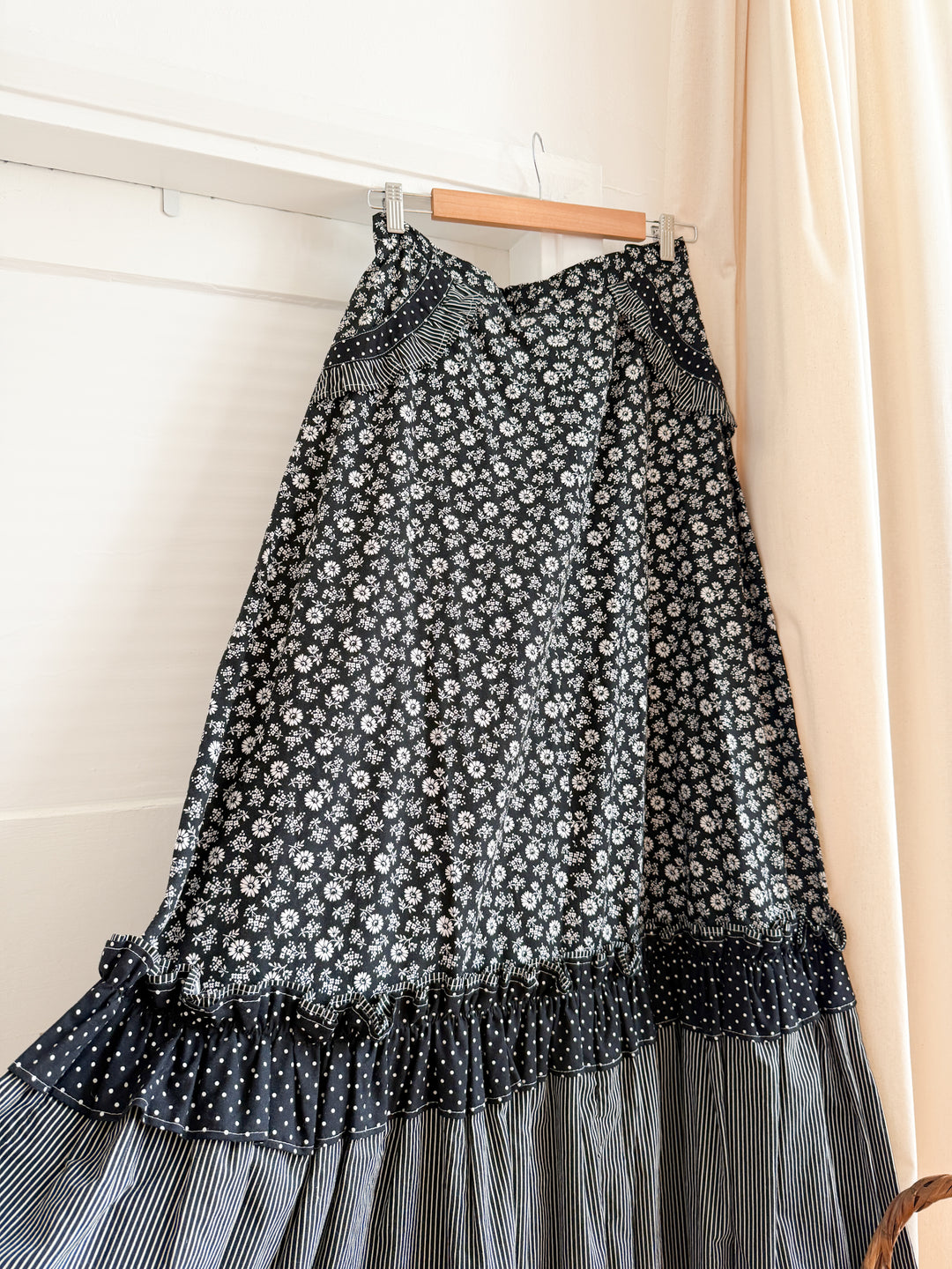 Gorgeous 70s Black Cotton Frilly Maxi Skirt